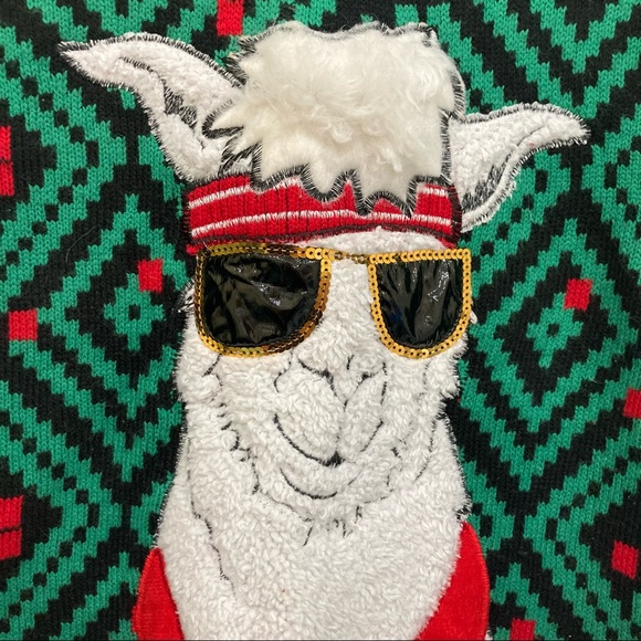 Ugly Christmas Sweater Llama Sunglasses Large Jolly sweaters knit red/green - Picture 3 of 5